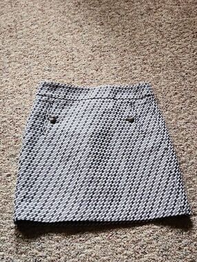 LOFT Black & White Houndstooth Mini Skirt with Button Detail